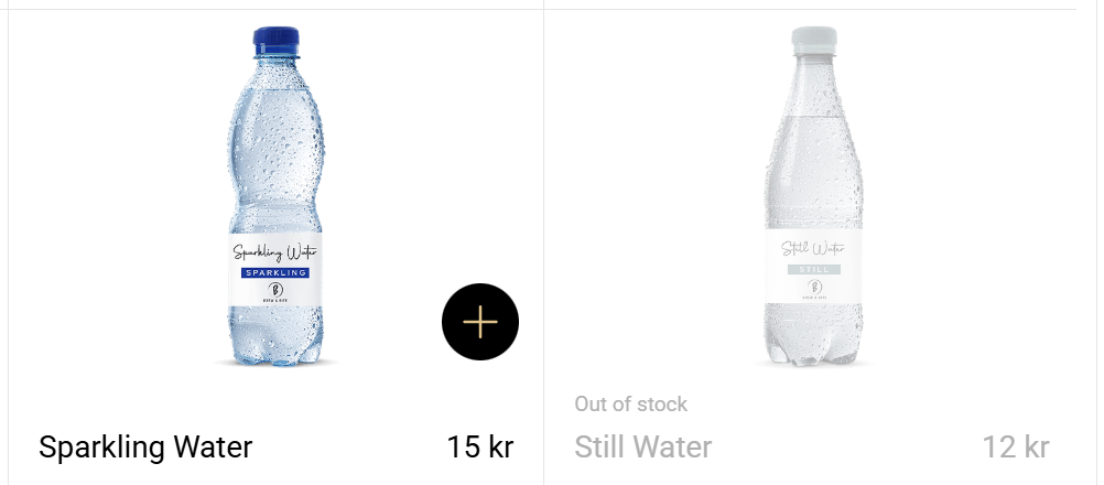 Example of a stocked out product next to a non-stocked out product
